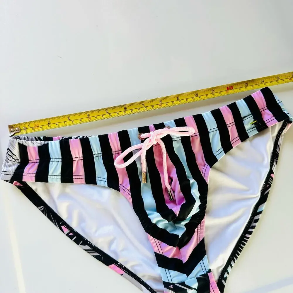 MENS ALONG Black Pink Blue Stripe Grey Floral Print Swim Bikini Brief Speedo S